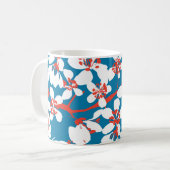 Weiße Sakura, klassisch blaues Hintergrundmuster. Kaffeetasse (Vorderseite Links)