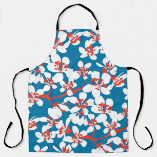 Weiße Sakura, klassisch blaues Hintergrundmuster. Schürze