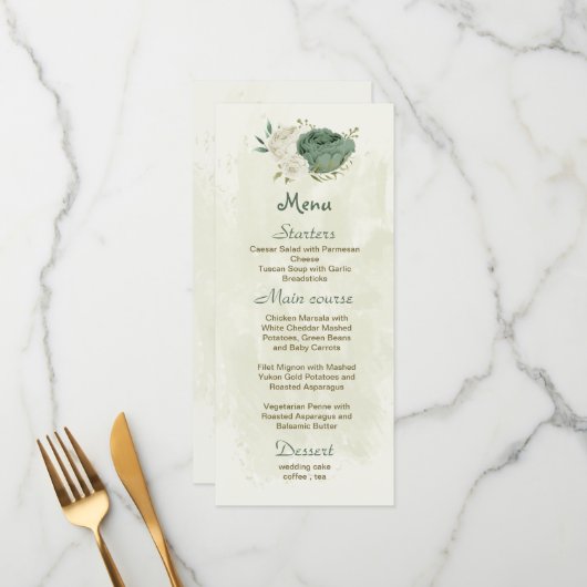 Weiße Salbei-Blume-Hochzeit Menükarte (Vorderseite/Rückseite Beispiel)