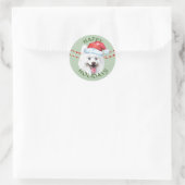 Weiße Samoyed Hund Weihnachtsmannmütze Happy Holid Runder Aufkleber (Tasche)