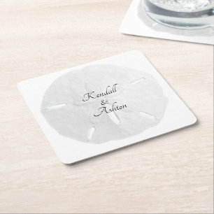 Weiße Sand-Dollar-Hochzeit benutzerdefinierter Tex Rechteckiger Pappuntersetzer