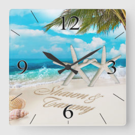 Weiße Sand-Strandstarfish-Paare Quadratische Wanduhr