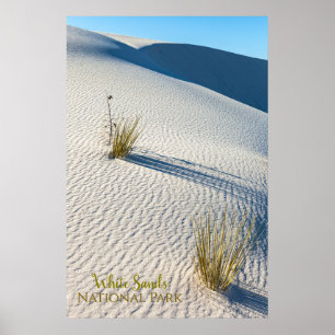 Weisse Sandwüstenlandschaft und Yucca-Pflanzen Poster
