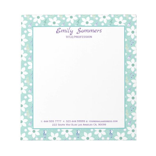 Weiße sanfte Blume Notizblock (Vorderseite)