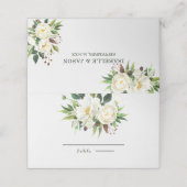 Weiße sanfte Rose Platzkarte (Außenseite Aufgefaltet)