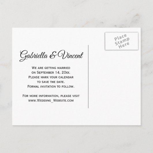 Weiße Satin- und Pferdebeißung - Das Datum speiche Ankündigungspostkarte (Rückseite)