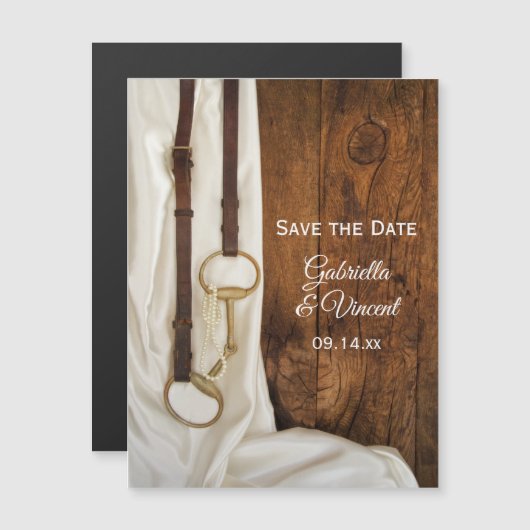 Weiße Satin- und Pferdebeißung - Das Datum speiche Magneteinladung (Vorne/Hinten)