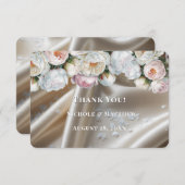 Weiße Satinrosen und Pfingstrosen-Hochzeit Dankeskarte (Vorne/Hinten)