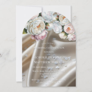 Weiße Satinrosen- und Pfingstrosen-Hochzeit Einladung
