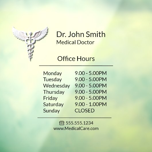 Weiße saubere medizinische Kadukus Öffnungszeiten Fensteraufkleber (Blatt 3)