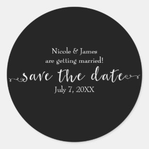 Weiße Save the Date Schrift individuell anpassbar Runder Aufkleber