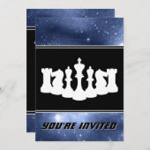 Weiße Schachpartien und Weltraumgalaxie Geburtstag Einladung (Vorne/Hinten)