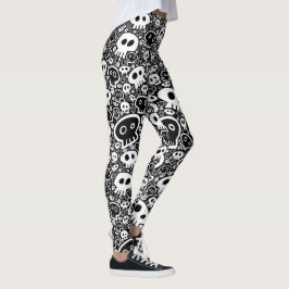 Weiße Schädel auf schwarz Leggings