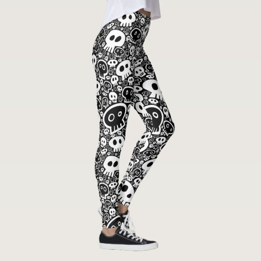 Weiße Schädel auf schwarz Leggings (Rechts)