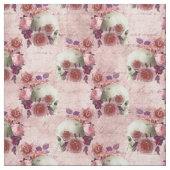 Weiße Schädel, rosa Rosen und Cursive Stoff (Muster)