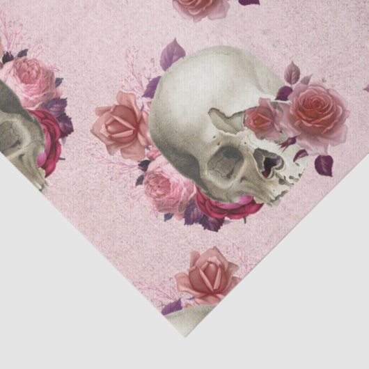 Weiße Schädel und rosa Blumenzauber Seidenpapier (Detail)