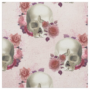 Weiße Schädel und rosa Blüten Stoff
