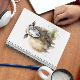weiße Schafe auf einer Weide, die in Aquarellfarbe Planer