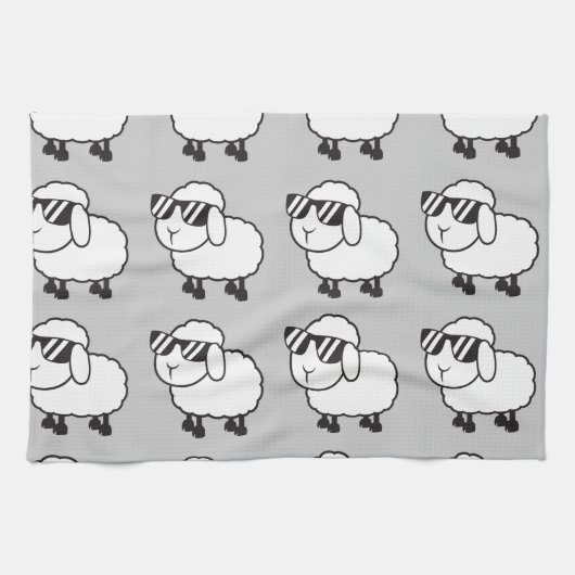 Weiße Schafe im Sonnenbrille-Cartoon Handtuch (Horizontal)