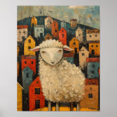 Weiße Schafe in der Stadt Kunst Ölgemälde Poster (Vorne)