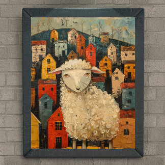 Weiße Schafe in der Stadt Kunst Ölgemälde Poster