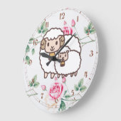 Weiße Schafe mit Baby Große Wanduhr (Winkel)