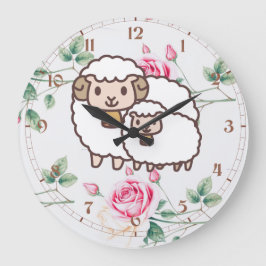 Weiße Schafe mit Baby Große Wanduhr