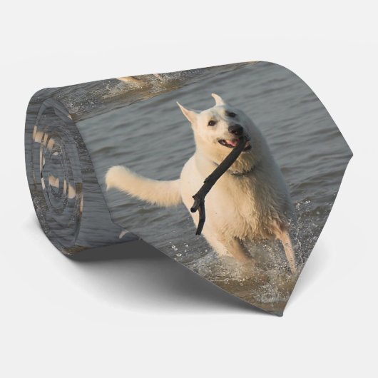 Weiße Schäferhund-Krawatte 4 Krawatte (Gerollt)
