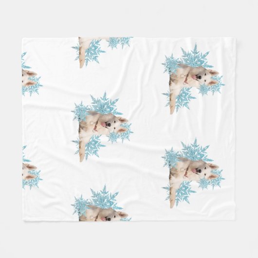 Weiße Schafhirte in den Schneeflocken Fleecedecke (Vorderseite (Horizontal))