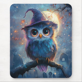 Weiße Schale in Hexenhut mit Vollmond Mousepad