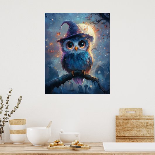 Weiße Schale in Hexenhut mit Vollmond Poster (Küche)