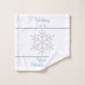 Weiße Schieferblaue geometrische Linien Schneefloc Badhandtuch Set (Waschlappen)