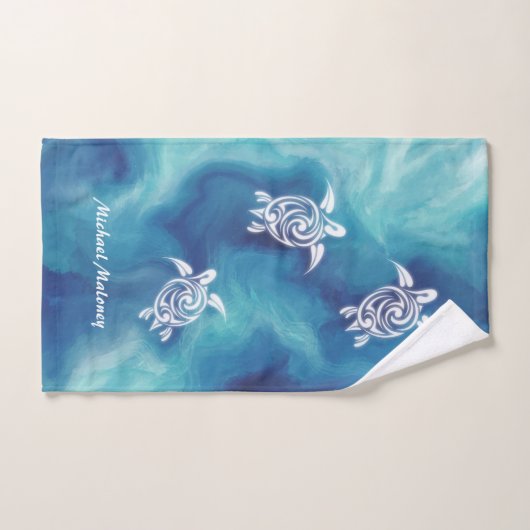 Weiße Schildkröten im Wasser des blauen Ozeans Nam Badhandtuch Set (Handtuch)