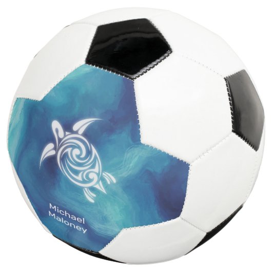 Weiße Schildkröten in blauem Meer Aquarell Ihr Nam Fußball (Dreiviertel)