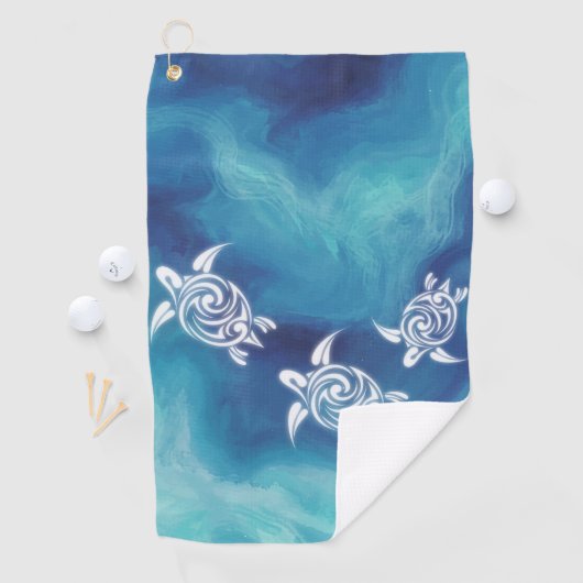 Weiße Schildkröten in blauem Ozean Aquarellküste Golfhandtuch (Insitu)