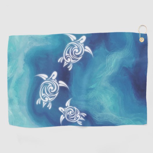 Weiße Schildkröten in blauem Ozean Aquarellküste Golfhandtuch (Horizontal)