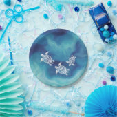 Weiße Schildkröten in blauem Ozean Aquarellküste Pappteller (Party)