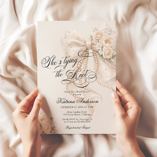 Weiße Schleife Sie heiratet Hochzeitsdusche Einladung