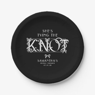 Weiße Schleife - Sie knüpft den Knoten Schwarze Br Pappteller