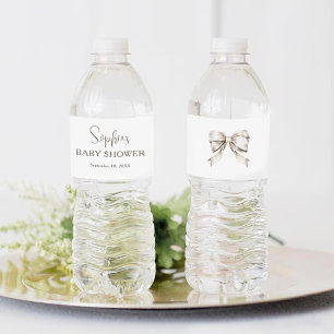 Weiße Schleifenband-Vintage-Baby-Party Wasserflaschenetikett