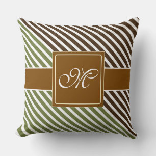 Weiße schmale Streifen + Rückenfarbe & Monogramm Kissen