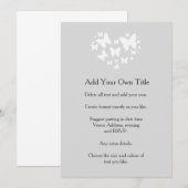 Weiße Schmetterlinge auf Soft Gray Einladung (Vorne/Hinten)