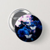 Weiße Schmetterlinge Blaue Blumen, Schmetterling Button (Vorne & Hinten)