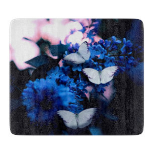 Weiße Schmetterlinge Blaue Blumen, Schmetterling Schneidebrett