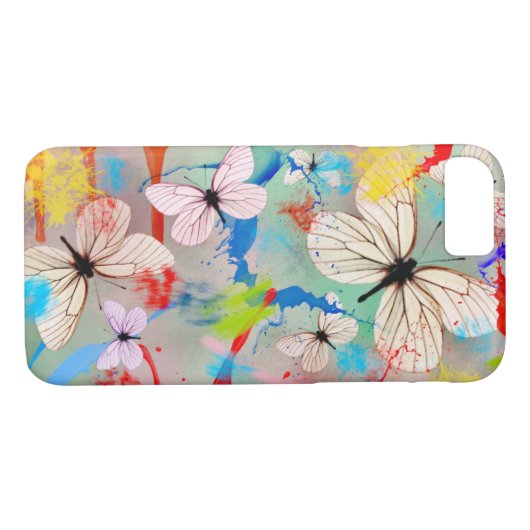 Weiße Schmetterlinge Farbige Tropfen und Pinselstr Case-Mate iPhone Hülle (Rückseite (Horizontal))
