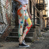 Weiße Schmetterlinge Farbige Tropfen und Pinselstr Leggings