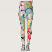 Weiße Schmetterlinge Farbige Tropfen und Pinselstr Leggings (Vorderseite)