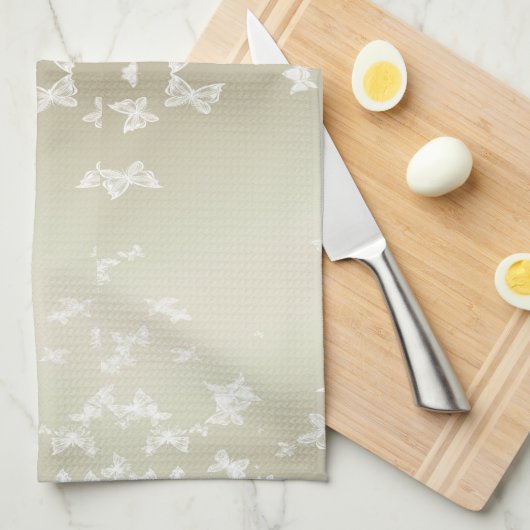Weiße Schmetterlinge Geschirrtuch (Viertel Falte)
