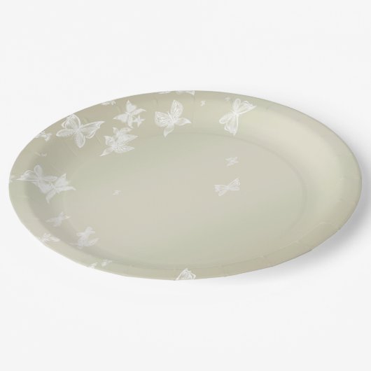 Weiße Schmetterlinge Pappteller (Schrägansicht)