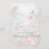 Weiße Schmetterlinge und Spitzen Save the Date (Vorne/Hinten)